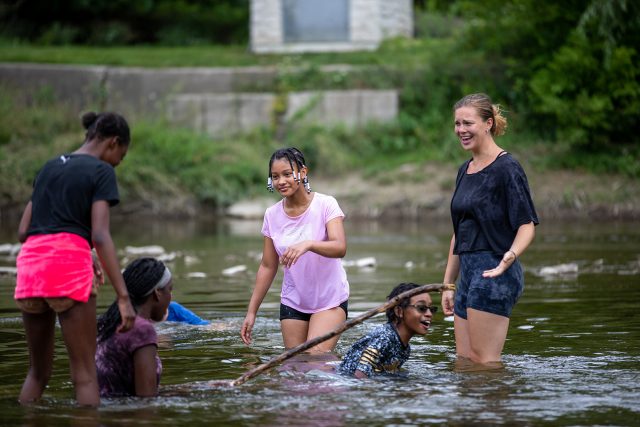 Playing in the lake